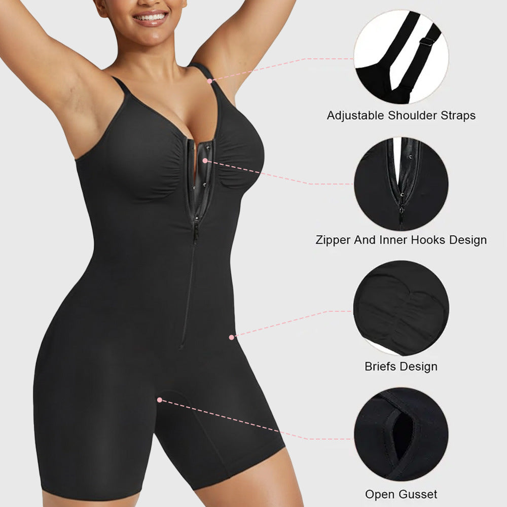 Women’s Tummy Control Shapewear Bodysuit – Zip-Up Design with Ultra-Stretch Fabric, Breathable Mesh Panels, Customizable Fit, and All-Day Comfort